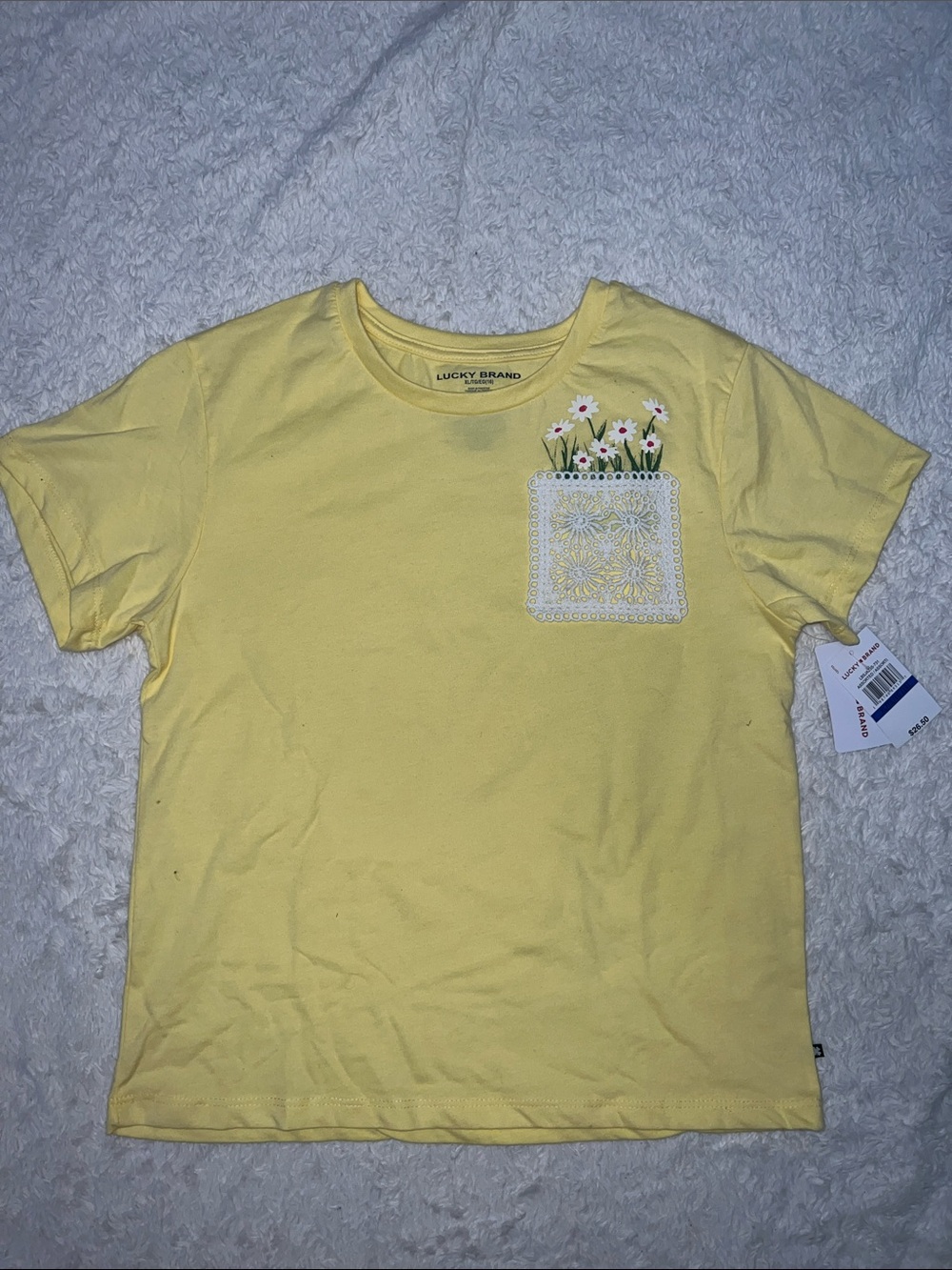 Lucky Brand Yellow Girls' Short Sleeve Tee with Embroidered Pocket